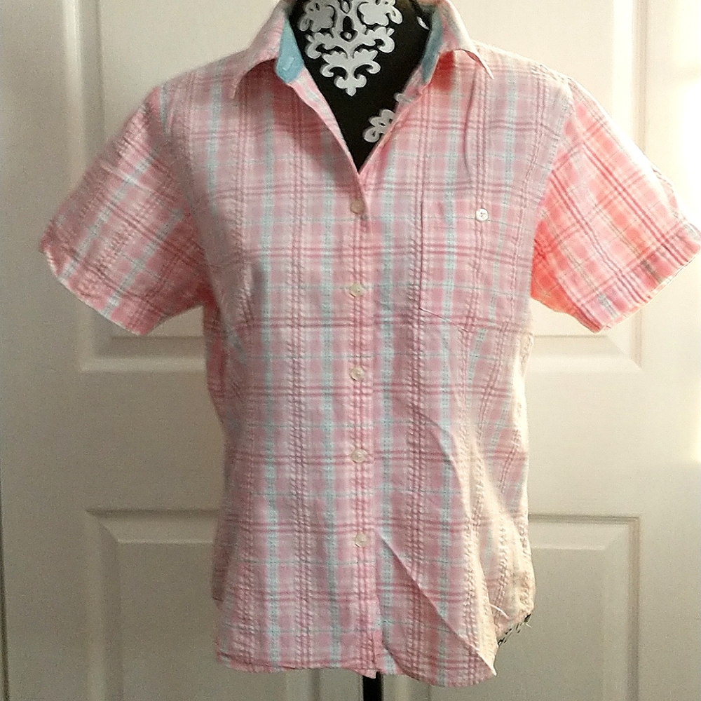 L.L. Bean Pink Plaid Button Down Shirt